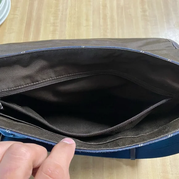 Coach men’s blue plaid messenger bag